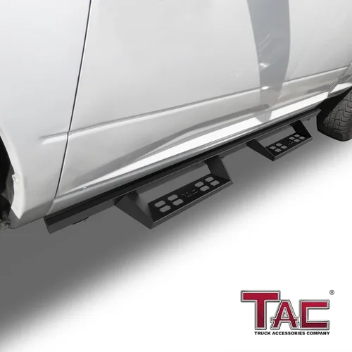 Miniatura 3 de Estribos TAC Sniper para Dodge RAM 1500 Quad Cab 2009-2018 (Incluye Ram 1500 Classic 2019-2024) Pickup con Caída de 4" Textura Fina Negra Escalones