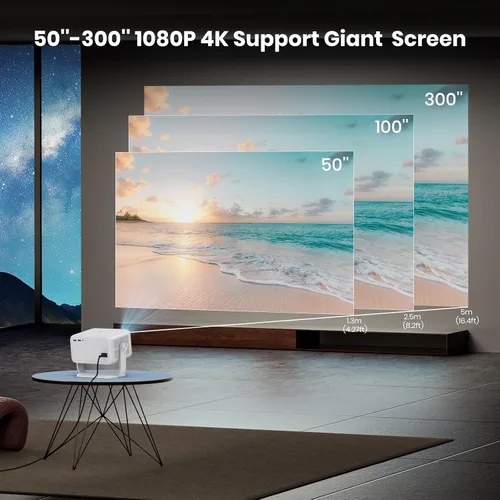 Miniatura 5 de Proyector 4K con WiFi y Bluetooth, mini proyector nativo de 1080P, portátil, enfoque automático y compatible con Keystone con TV Stick/Memory