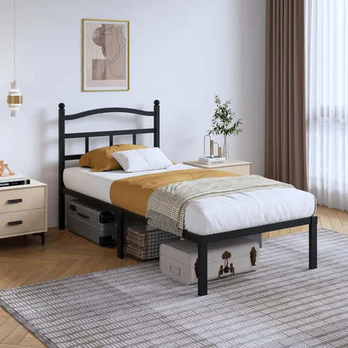 Miniatura 7 de SHOANED Marco de cama de metal de 14 pulgadas - Marco de cama de tamaño completo resistente con cabecero, plataforma de listones de acero básico