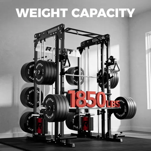 Miniatura 7 de RitFit Paquete de máquina M1 Pro Smith, jaula de potencia todo en uno con juego de pilas de pesas, incluye sistema LAT Pulldown y cable cruzado