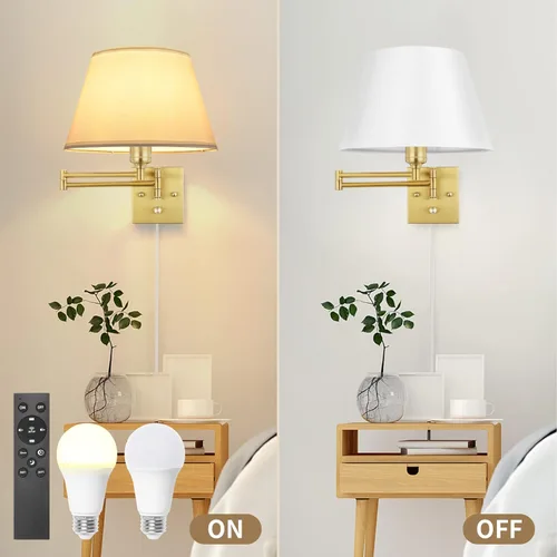 Miniatura 6 de TRLIFE Aplique de pared regulable con control remoto, temperatura de color ajustable de 2700K a 6500K, luces de pared con brazo oscilante de latón