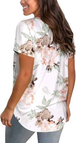 Miniatura 3 de WEESO - Camisetas de manga corta con cuello en V para mujer con dobladillo de cola caída ajuste relajado