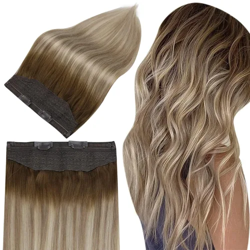Full Shine - Extensiones de cabello humano con hilo invisible para mujer, estilo balayage, color ombré raíces oscuras #3/8/22, 16 pulg, 2.82 oz (80