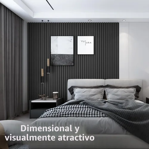 Miniatura 5 de Art3d Paquete de 8 paneles de pared de listones acústicos WPC de 96 x 6 pulgadas para decoración interior moderna, fondo de TV, sala de estar, negro