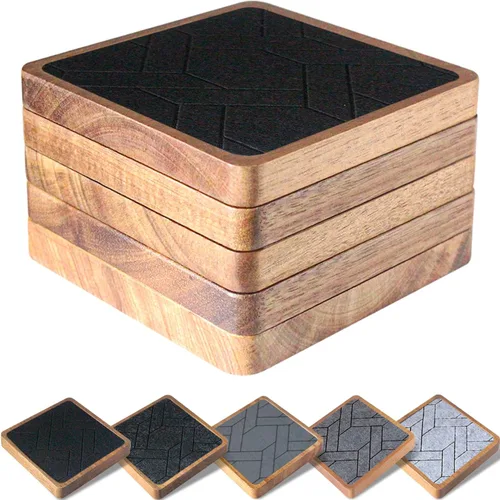 Miniatura 10 de Posavasos de madera para bebidas, juego de 5 posavasos absorbentes, posavasos para bebidas para protección de mesa de café, antideslizantes