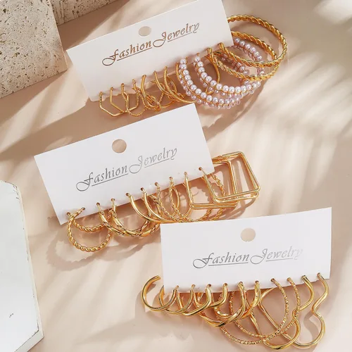 Miniatura 5 de IFKM Juego de 24 pares de aretes de aro dorados para mujeres y niñas, hipoalergénicos, de cadena gruesa, trenzados, abiertos, paquetes de aretes