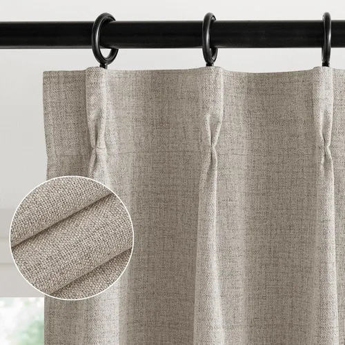 Miniatura 2 de StangH Cortinas Plisadas Completamente Opacas para Dormitorio, Cortinas de Lino Beige de 84 Pulgadas de Largo, 2 Paneles, Cortinas Térmicas