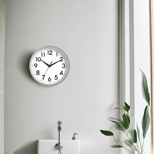 Miniatura 4 de DAXSMY Reloj de pared moderno, funciona con pilas, 10 pulgadas, simple, silencioso, sin tictac, decorativo para cocina, oficina, exterior, B-Silver
