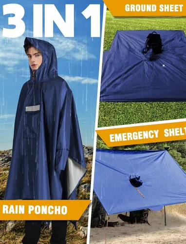 Miniatura 36 de ANYOO Poncho de lluvia con capucha para adultos, impermeable, ligero, para hombres y mujeres, chaqueta de lluvia reutilizable para emergencias al