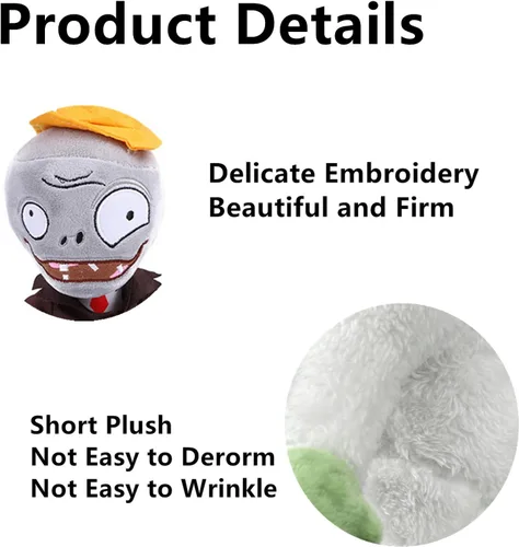 Miniatura 2 de JHESAO Juego de 6 piezas de peluche de plantas y zombis, falda verde de zombies, juguete de cabeza de cono zombi, 1 2 muñecos zombi de pato suave