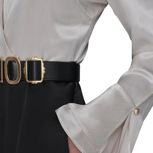 Miniatura 5 de Karl Lagerfeld Vestido camisero midi de manga larga con cinturón de poliéster arrugado para mujer