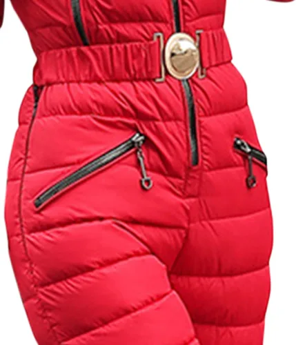 Miniatura 3 de JUNGE Mono de invierno para mujer, overol de esquí con capucha, para deportes al aire libre, chaquetas impermeables con bolsillo y cremallera, traje