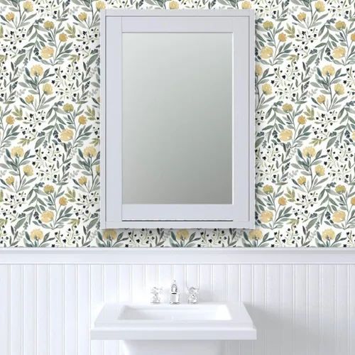 Miniatura 9 de Spoonflower Papel tapiz para despegar y pegar, diseño floral amarillo, flores botánicas, jardín, moderno, cuarto de bebé, boda, papel tapiz