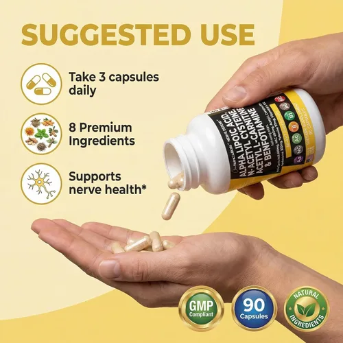 Miniatura 7 de Ácido alfa lipoico 600 mg N-acetil cisteína 600 mg acetil L-carnitina 500 mg Benfotiamina 300 mg - Suplemento de apoyo nervioso para mujeres