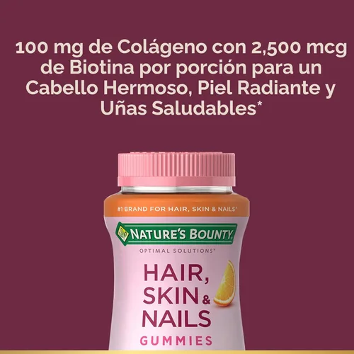 Miniatura 3 de Nature's Bounty Soluciones Óptimas para Cabello, Piel y Uñas con Biotina y Colágeno, Gomitas con Sabor Cítrico, Suplemento Vitamínico, 2500 mcg, 80