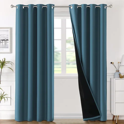 Miniatura 19 de H.VERSAILTEX Paneles de cortina 100% opacas de 45 pulgadas de largo, con aislamiento térmico, cortinas opacas con forro para dormitorio, dos capas