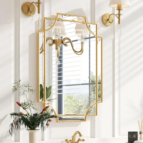 Miniatura 19 de Kelly Miller Espejo con marco dorado para pared, 26 x 26 pulgadas, espejo de tocador cuadrado dorado, espejo decorativo biselado para decoración