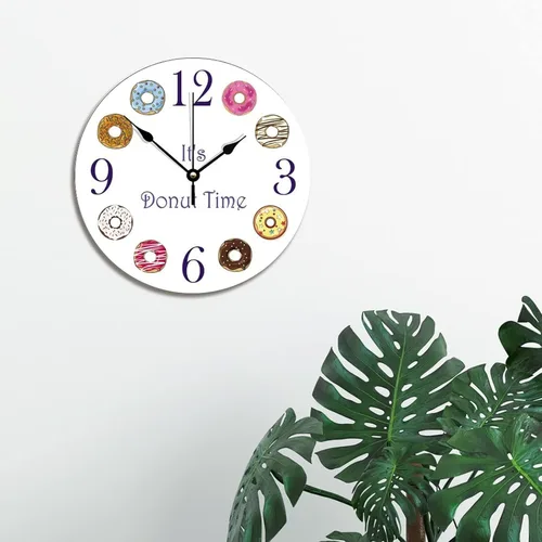 Miniatura 3 de ArogGeld It's Donut Time - Reloj de pared con forma de dona, silencioso, redondo, de madera, funciona con pilas, multicolor, talla única