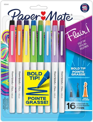 Miniatura 2 de Paper Mate Flair - Bolígrafos de punta de fieltro, llamativos (0.047 in), colores surtidos, 16 unidades Rotuladores Flair, punta media, surtidos