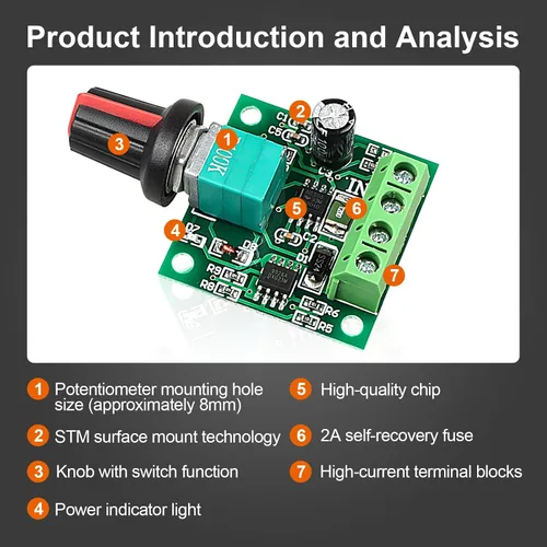 Miniatura 2 de Exqutoo Paquete de 2 controladores de velocidad PWM, interruptor de controlador ajustable, controlador de velocidad de motor de CC de bajo voltaje