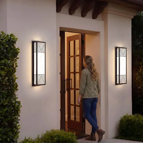 Miniatura 2 de Aplique de pared para exteriores, LED de 26 W, 24.8 pulgadas, lámpara exterior moderna negra con pantalla de resina, iluminación impermeable IP65