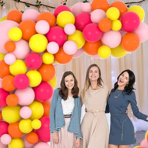 Miniatura 6 de Kit de arco de guirnalda de globos rosa y naranja, 137 globos rosa rojo claro, naranja y amarillo para cumpleaños, boda, baby shower, aniversario