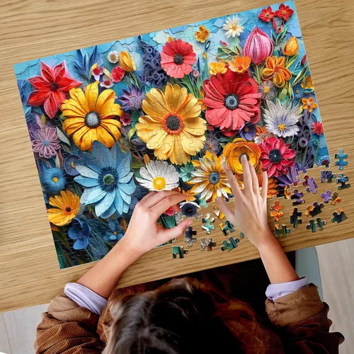 Miniatura 7 de Rompecabezas de 300 piezas para adultos Rompecabezas de piezas grandes de flores coloridas Rompecabezas de cartón reciclado de 300 piezas