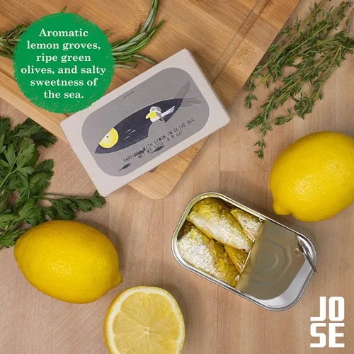 Miniatura 4 de Sardinas enlatadas con limón y aceite de oliva por Jose Gourmet, Sardinas portuguesas capturadas en la naturaleza, conservas de pescado en aceite