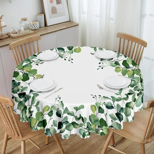 Miniatura 4 de MAST DOO Mantel redondo floral de 60 pulgadas, mantel de hojas de eucalipto, impermeable, resistente a las manchas, sin arrugas, para el hogar