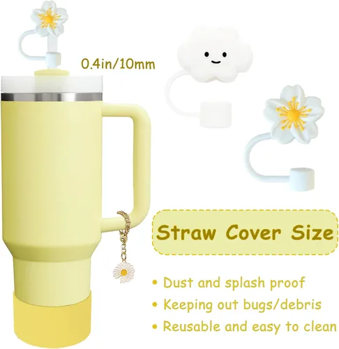 Miniatura 2 de Conjunto de accesorios para taza Stanley, incluye 2 piezas de cubierta de pajita de 0.4 pulgadas, 1 tapón antiderrame de silicona, 1 lindo encanto