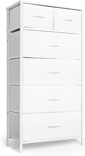 Miniatura 12 de Mifuro - Cómoda alta para dormitorio, torre organizadora de almacenamiento vertical con 7 cajones, cómoda con contenedores de tela, marco de acero