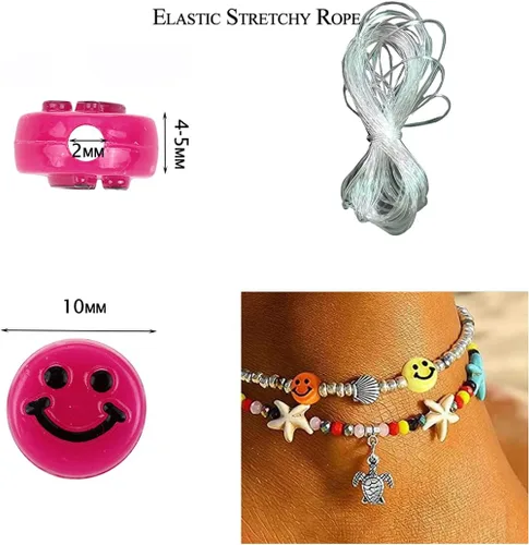 Miniatura 2 de Cuentas de cara sonriente, cara feliz de 0.394 in, acrílico, bonitas cuentas espaciadoras, fabricación de collares y pulseras, suministros