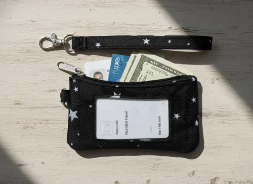 Miniatura 5 de DQL Cartera con tarjetero con estampado de estrellas y cordón, cartera pequeña para tarjetas de crédito para mujer, llavero