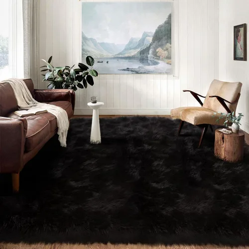 Miniatura 115 de Latepis - Tapete rectangular de piel sintética tipo lana de oveja suave, esponjosa y lavable para sala de estar, dormitorio, sala de juegos o Blanco