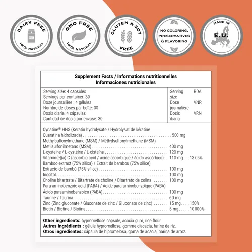 Miniatura 4 de Supersmart - Fórmula para cabello y uñas - Suplemento patentado de queratina solubilizada - con biotina, extracto de bambú, MSM, queratina HNS