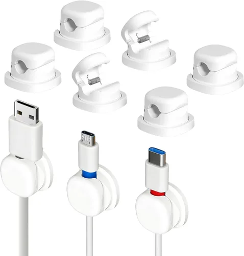 Miniatura 14 de Soporte de cable giratorio para mesita de noche, clips magnéticos giratorios de 360°, organizador de cable adhesivo fuerte para teléfono, hogar