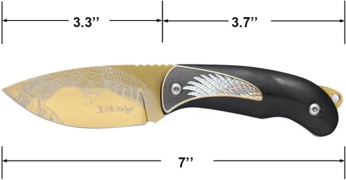 Miniatura 5 de Elk Ridge Cuchillo de caza de hoja fija, longitud total de 7 pulgadas, hoja de punto de caída de 3.3 pulgadas, mango de madera, funda de cuero