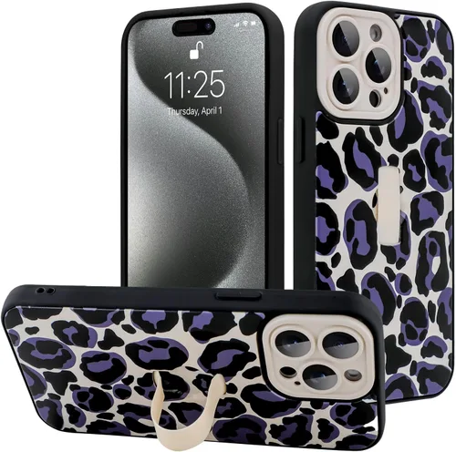 Miniatura 31 de Funda diseñada para iPhone 17 Pro Max con soporte plegable y correa para dedos, bonito patrón de lazo de corazón de flor rosa para mujeres y niñas