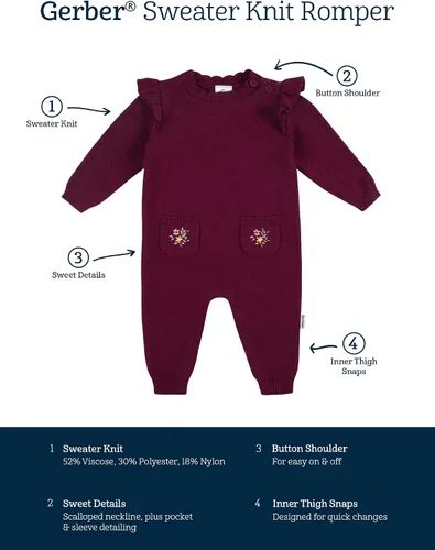 Miniatura 6 de Gerber Baby Girls Sweater Knit Romper Jumpsuit