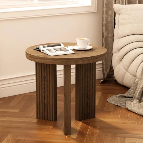 Miniatura 16 de Mesa de café redonda de madera, mesa de café de 35" con mesa gruesa y lisa, mesa central baja circular con patas estables en forma de X, mesa de té