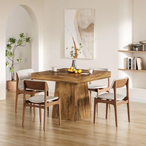 Miniatura 5 de LITTLE TREE Mesa de comedor para 4 personas, mesa de cocina pequeña cuadrada de 31.5 pulgadas, mesa de comedor de granja con base de pedestal Gris