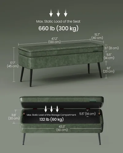 Miniatura 3 de VASAGLE - Colección EKHO - Banco otomano con almacenamiento, banco para recibidor o dormitorio, 56.8 litros, cuero sintético con costuras, moderno