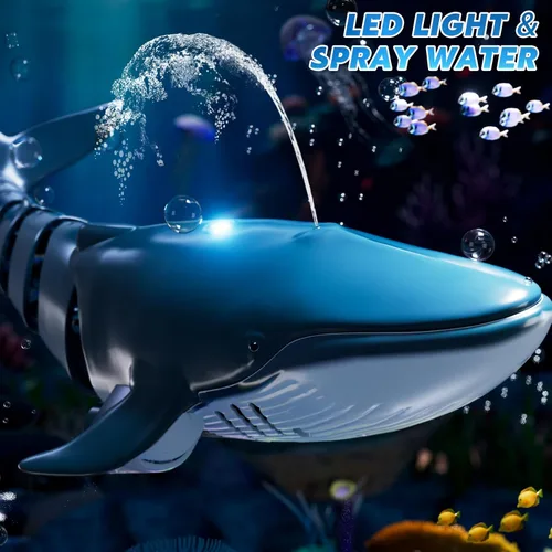 Miniatura 3 de Juguetes de tiburón ballena con control remoto para niños, escala 1:18 de alta simulación para piscina, tiburón eléctrico de 2.4Ghz con luz