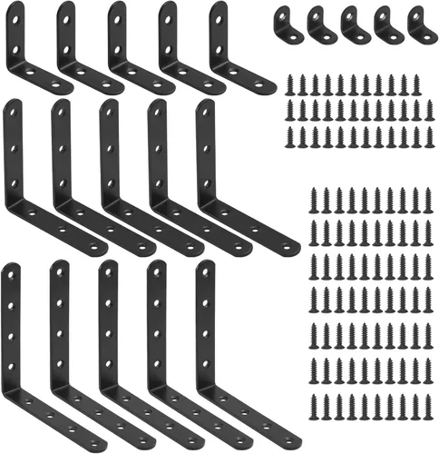 Glarks 130 piezas de soporte en L negro para esquina de ángulo recto con tornillos de montaje – 0.787 in 1.969 in 3.937 in 4.921 in para silla de