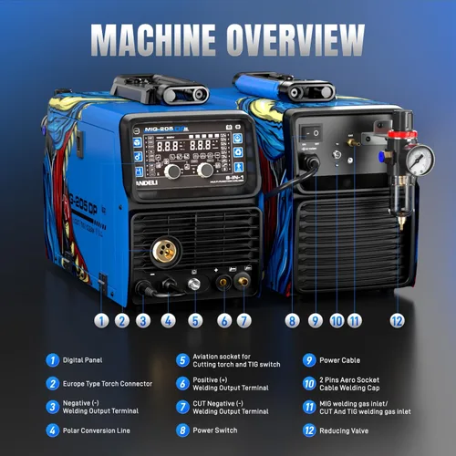 Miniatura 5 de ANDELI Soldador multiproceso, 8 en 1 cortador de plasma/pulsado MIG/HF TIG/núcleo de flujo/frío/limpio/palo máquina de soldadura de aluminio