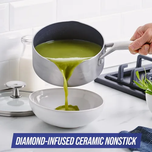 Miniatura 2 de Blue Diamond Cookware - Cacerola antiadherente de cerámica de acero inoxidable de tres capas, de 1.6 cuartos de galón con tapa, sin PFAS