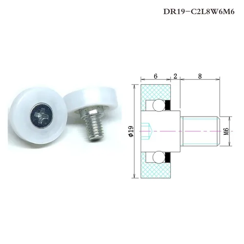 Miniatura 4 de 10 piezas de diámetro exterior 0.866 in POM U guía de ranura y rodillo de cajón de refrigerador 22x7xM6 DU22 C6L8W7M6 cajón rueda redonda DR19 DR22