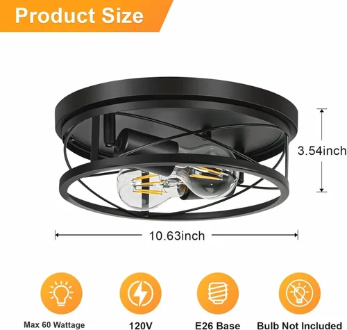 Miniatura 2 de Luces de granja, lámpara de techo industrial negra de montaje empotrado, lámpara de techo para pasillo, dormitorio, cocina, entrada, 2 luces
