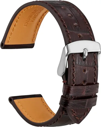 Miniatura 33 de WOCCI - Correas para reloj de cuero italiano, grano de cocodrilo en relieve, elige color y ancho 14 mm 18 mm 19 mm 20 mm 21 mm 22 mm, Negro