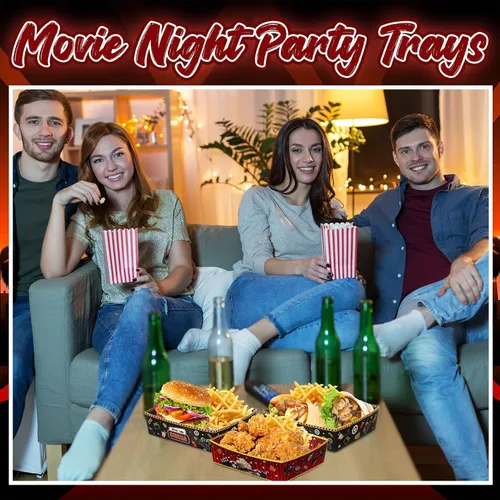 Miniatura 6 de Ziliny 36 piezas de suministros para fiestas nocturnas de películas, bandejas de aperitivos grandes de noche de películas, bandeja de papel